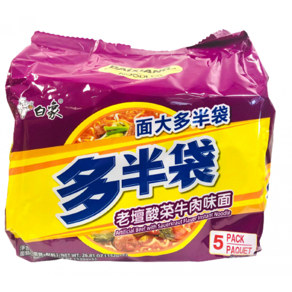 Baixiang Instant Noodles W. Beef & Vegetable Flav. 5x152g / 白象 老坛酸菜面 5袋装