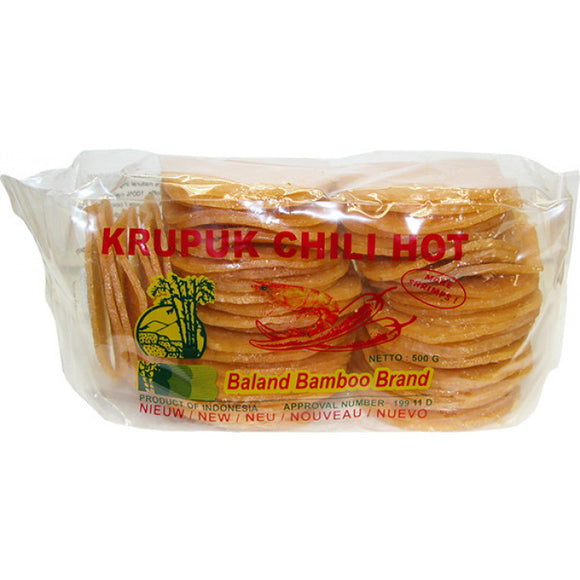 Baland Bamboo Ongebakken Krupuk Chili Hot 500g 5x7cm